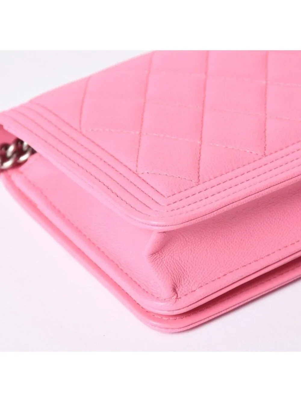 Chanel Boy Chain Wallet CC Logo Caviar Leather Pink Shoulder Bag